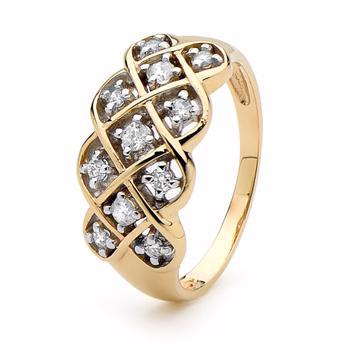 Bred guld ring - med hele 11 ægte diamanter - total på 0,28 carat